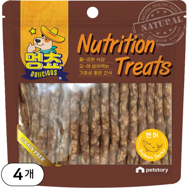 멍쵸 뉴트리션 트리트 강아지 져키 간식, 4개, 200g, 연어