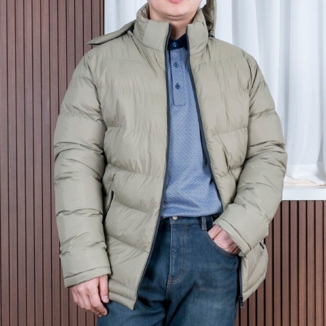 중년 남성 한겨울 따뜻한 윈드락 히트가드 후드 하프 패딩 점퍼