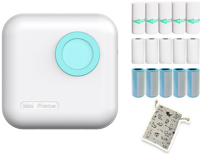 Zeresi 신형 미니 라벨 프린터 감열지 네임 스티커 라벨기, 스카이블루세트, 1개