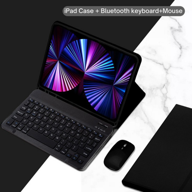 平板保護套鍵盤滑鼠組 360度旋轉 壓克力筆槽 適用iPad 7-9代 Air3, 1個, iPad7到9代/Air3無線鍵盤贈滑鼠