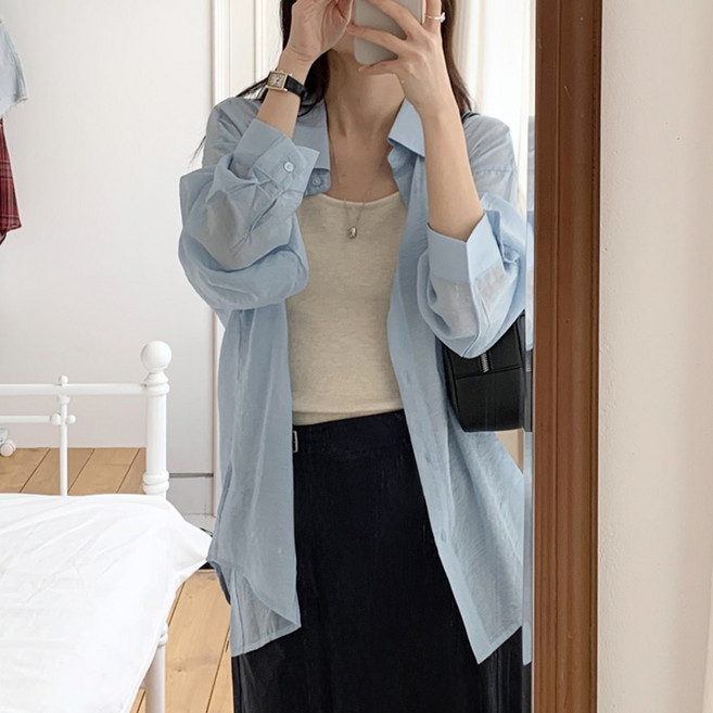여성 시스루 오버핏 셔츠 블라우스 빅사이즈