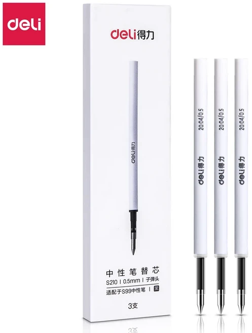3 개/상자 델리 S210 0.5mm 총알 머리 중립 펜 코어 젤 펜 리필 블랙 컬러 99mm 펜 리필 맞는 델리 S99 젤, [01] S210-Black(3pcs), 01 S210-Black(3pcs)