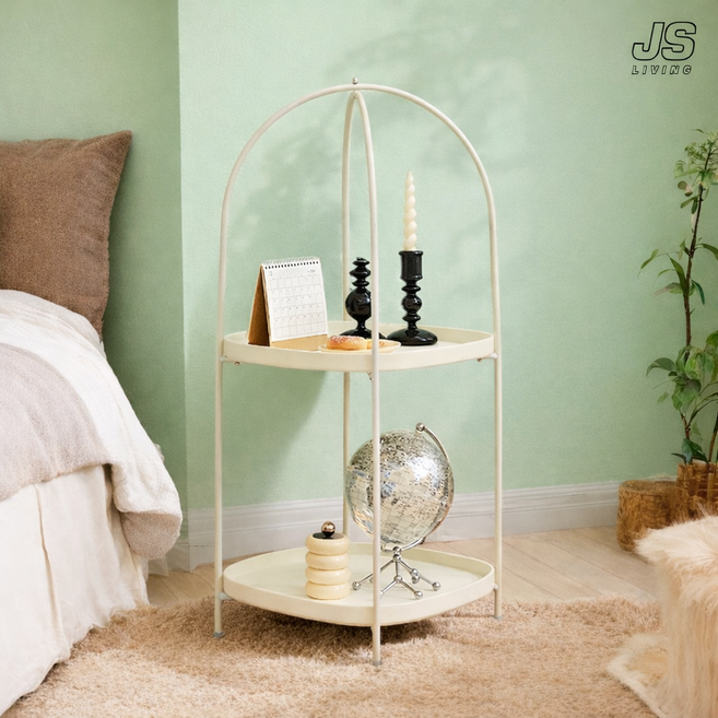 JS리빙 침실 인테리어 침대협탁 철제 높은협탁 간이 티테이블 보조 선반 거실 다용도 미니 사이드 테이블 침대협탁테이블 엔틱 침대 옆 협탁 2단 아이보리 JSLIVING@BIRD98, 1개, 화이트