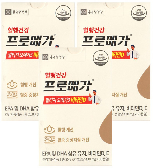 [종근당건강] 프로메가 알티지 오메가3 비타민D 430mg, 60정, 3박스