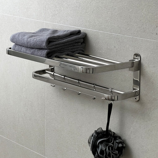 에브리윅 무타공 304 스텐 욕실 2단 수건선반 수건걸이, 무광