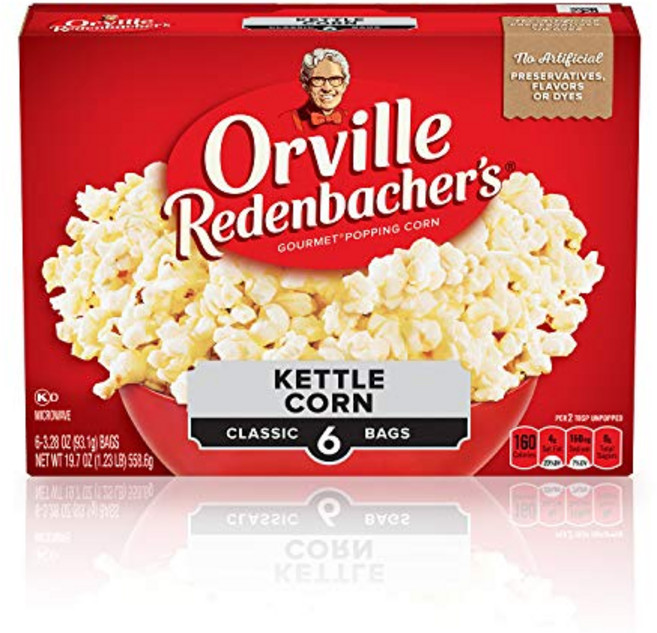 오빌 레든바커스 케틀콘 전자레인지 팝콘 93.0g 6개 Orville Redecher’s Microwave Popcorn Kettle Corn 3g Fiber Per Ser, 1개