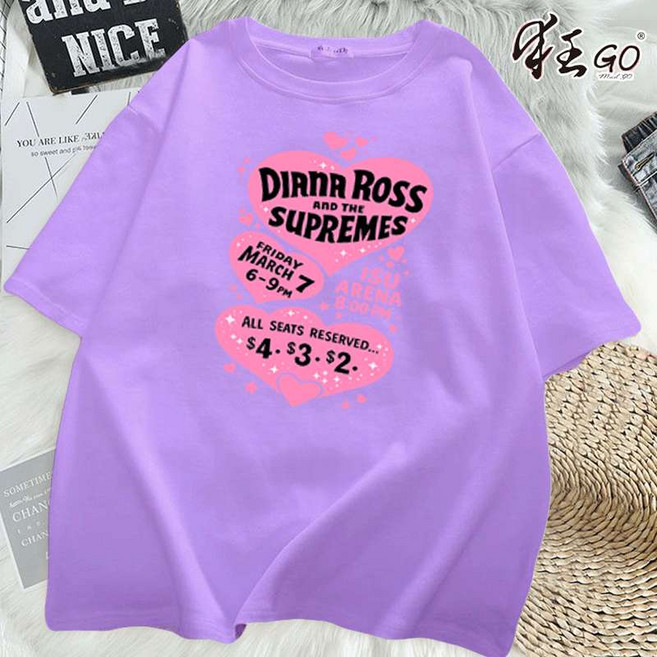 DIANA ROSS 純棉短袖T恤 印花上衣 簡約百搭, 紫色