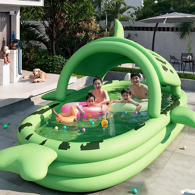 오렌지 PVC 상어 모양 인플레이터블 풀 / 가정용 수영장 가능 / 야외 정원용, 녹색, 1개