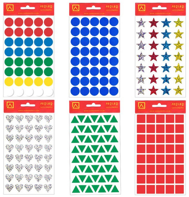 (K)원형 세모 네모 별 하트 칼라 홀로그램 스티커 모음/1팩4장~7장, 315-8혼합10X10mm