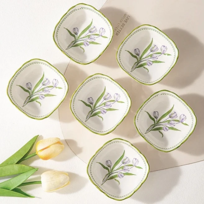 BLOWFISHFUGU 튤립 계열 미니소스그릇 예쁜반찬그릇 상큼 반찬 그릇 9CM, 6개, 그린 - 쿠팡