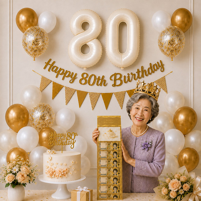 이벤트홀릭 팔순 파티용품 세트 80 숫자풍선 생일 가랜드 용돈카드 옵션, 1개, 04. 크림(풀세트)