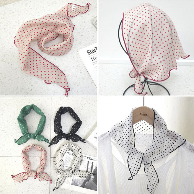 듀벨로 한국산 봄 여름 가을 간절기 하늘하늘한 미니 도트 텐셀 삼각스카프 헤어스카프 두건 (수니 4컬러)