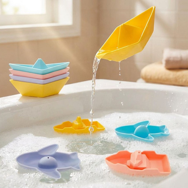 둥둥 플레이 8종세트 소프트 실리콘 배놀이 아기 목욕 물놀이 장난감, 1세트, 코랄핑크+오션민트+선샤인옐로우+스카이라벤더