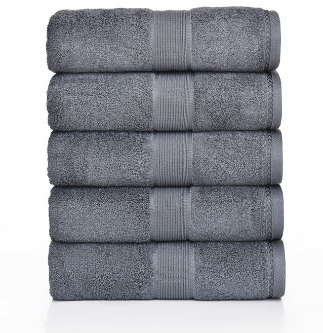 록신 프리미엄 호텔수건 레이온 40수 180g 40x90 부드럽고 항균력 좋은 수건 욕실용 가정용 선물용 다용도 고급 타올, 5개, 연회색