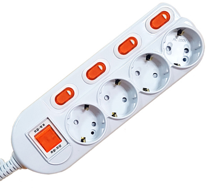 국산 절전형 개별스위치 멀티탭 안전접지 멀티콘센트 과부하차단, 1개, 1.5m, 4구화이트