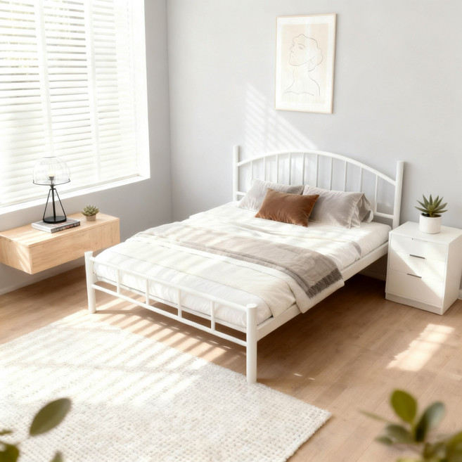 [BIIMTEE] 미니멀 철제 침대 프레임. 친환경 코팅 조립이 쉬운 간편설치 SS/Q/K (매트리스 미포함), 흰색