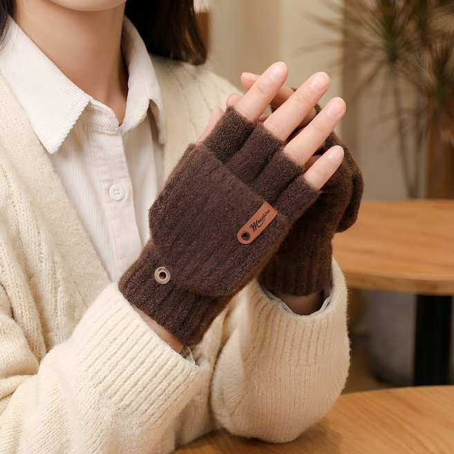 엑지 남녀공용 니트 버튼 플립 커버 방한 터치 장갑