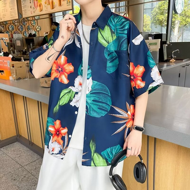 夏威夷度假風 花襯衫男 情侶款 短袖