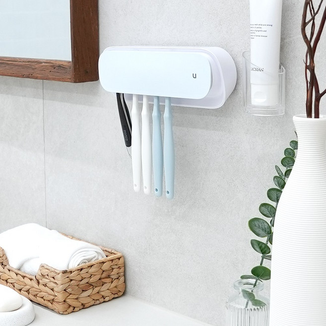 유토렉스 글로리 인체감지 AI 칫솔 살균기 UV-C 온풍 건조기 센서 무드등 URT-138CH, 블루