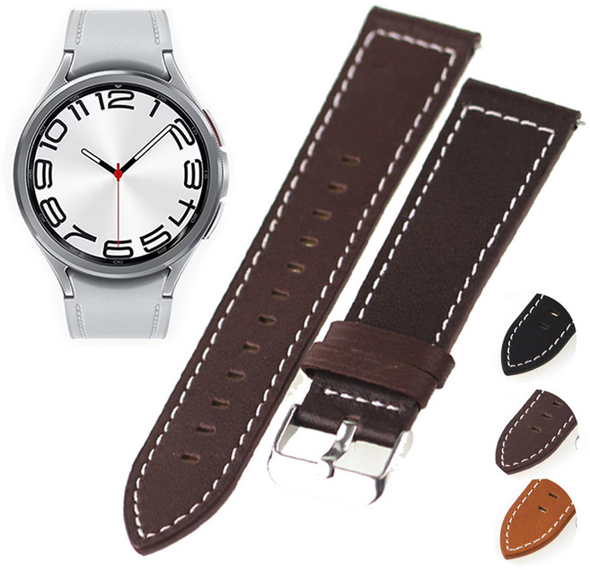 SMR960 갤럭시워치6 47mm 스트랩 호환 가죽 스티치, 01 AU01BK20 블랙, 1개