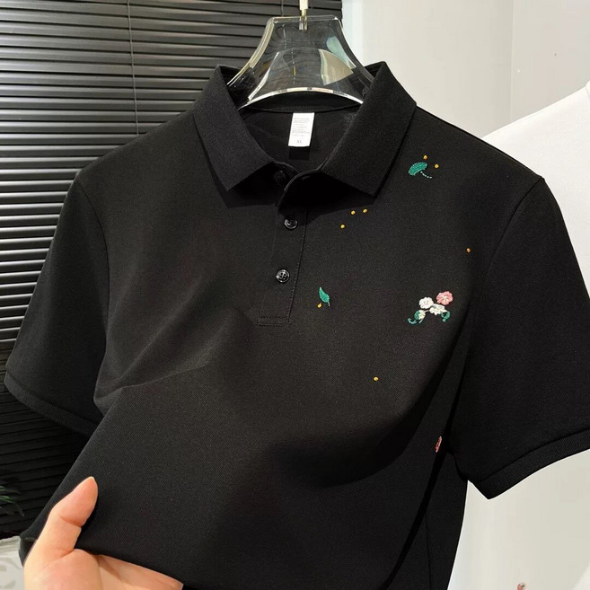【刺繡翻領】POLO衫 短袖上衣 男士T恤 休閒服飾 潮流穿搭 透氣排汗 冰絲涼感 彈力親膚 夏季必備 簡約時尚