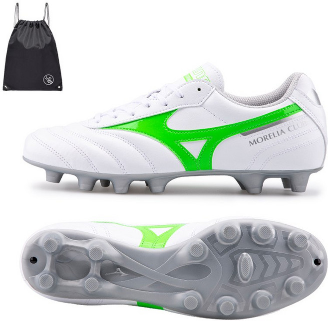 미즈노 인조가죽 모렐리아 클럽 MD 축구화 화이트연두 (PGN짐쌕가방 지급)
