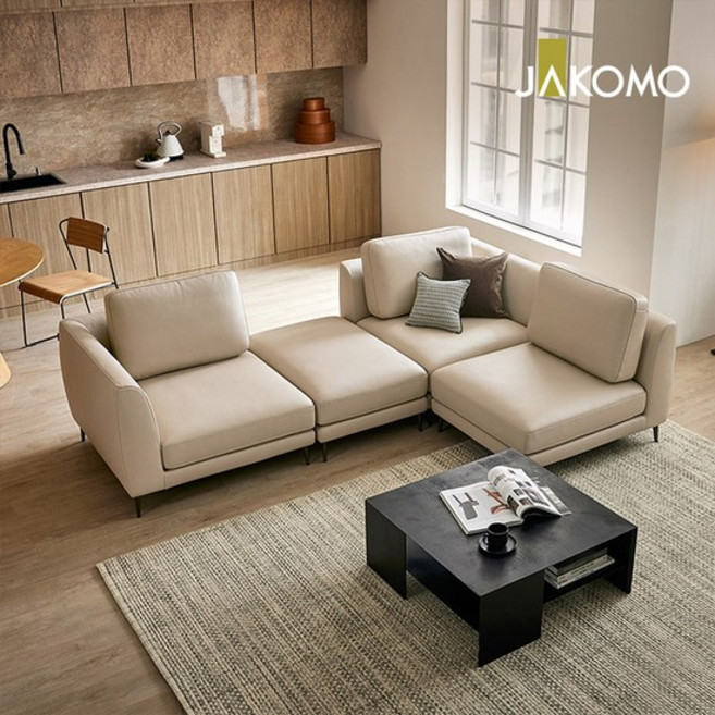 비기닝 모듈 4인 천연면피 소가죽 소파+스툴, 라이트민트