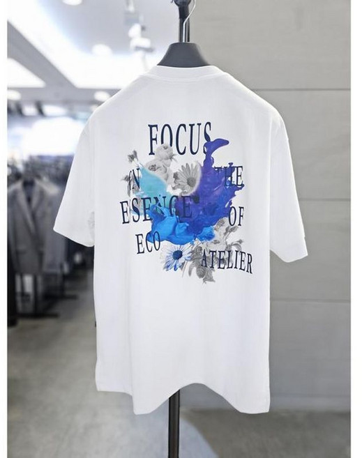 바쏘옴므 세이브존03 25 화이트 SORONA면혼방플라워프린팅레터링라운드반팔티셔츠 WSAGZ2KR21A