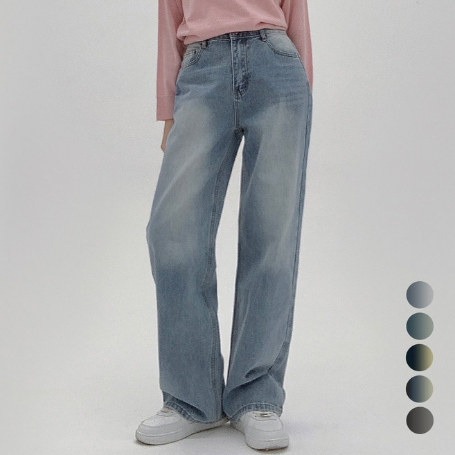코모도 여성 와이드 청바지 뒷밴딩 롱 데님 팬츠 ( 3단기장 )