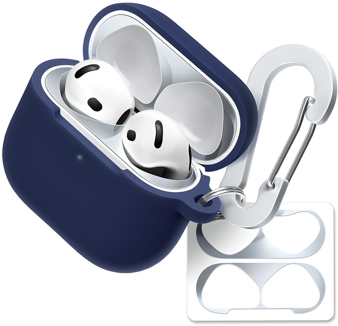 슈퍼디비전 실리콘 이어폰 케이스 + 키링 + 카라비너 + 철가루방지 스티커 세트, 에어팟 4세대, 헤링, 1세트