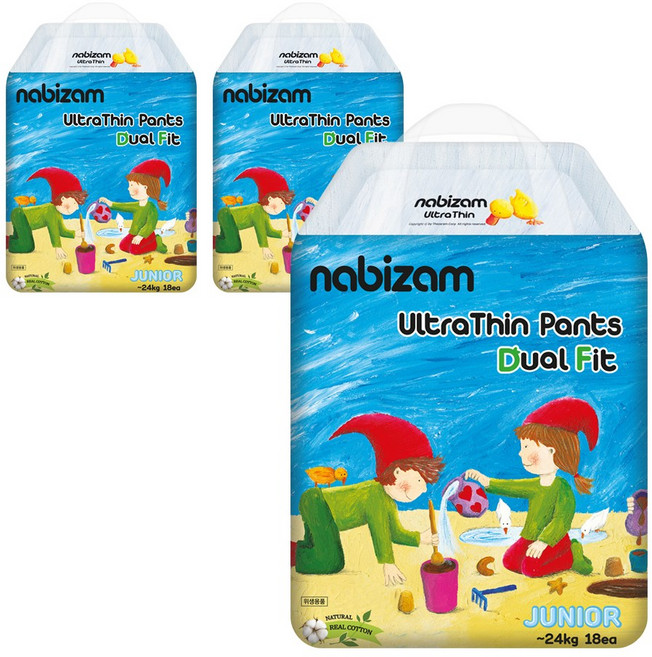 나비잠 기저귀 울트라씬 듀얼핏 팬티 3팩, 주니어형(Junior), 54매