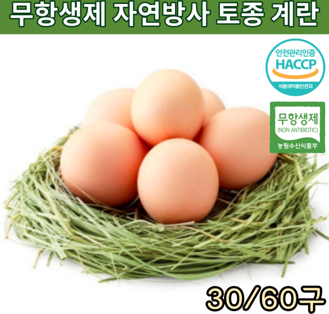 6시내고향 무항생제 난각번호 1번 계란 자연방사 유정란 자연 방목 동물복지 부화용 토종닭 알 토종란 날계란 생계란 신선란 프리미엄 달걀 해썹인증 30구 60구, 2개