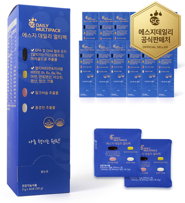 에스지 데일리 멀티팩 올인원 영양제 종합비타민 오메가3 12박스 360포, 90g, 12개