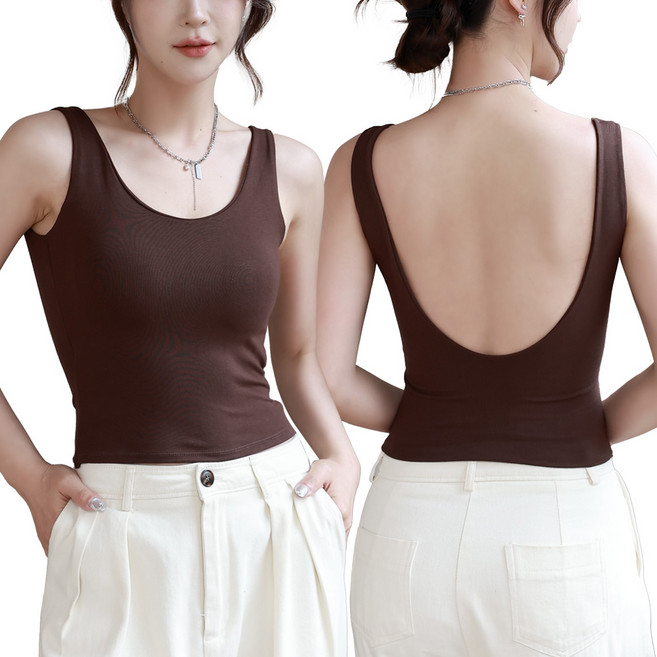 미미캐츠 캡내장 백리스 V백 여성 크롭 브라탑 나시 BR-530