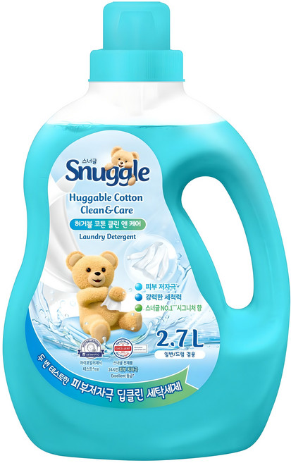 스너글 허거블 코튼 클린 앤 케어 액체 세탁세제 본품, 1개, 2.7L