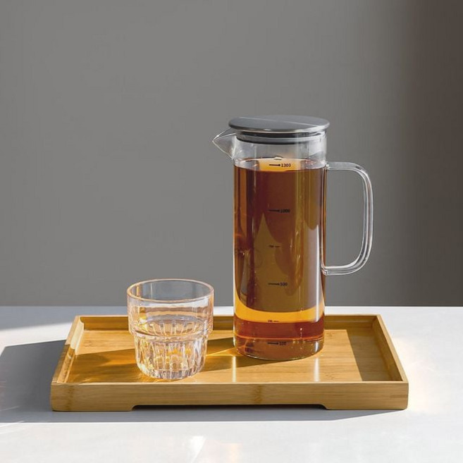 바로지니 내열 유리 물병 식탁물병 음료용기 유리물병, 1개, 1300ml, 르베르 스텐뚜껑 내열물병 1300ml