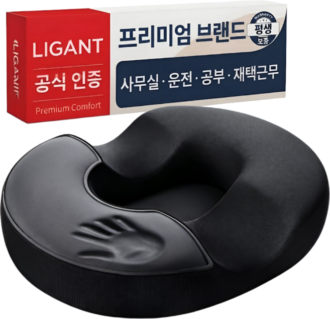 리간트 고밀도 메모리폼 도넛 방석, 블랙, 1개