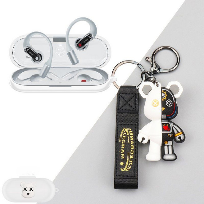 낫싱 이어 오픈 보호 케이스 피규어 버클 후크 스트랩, 귀 없음(오픈) 보호 케이스, 폭발하는 흰색 곰+트렌디한 흰색 곰, 1개