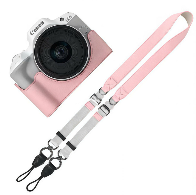 캐논 EOS R50 전용 카메라 게이스 + 스트랩 세트, 1개, 핑크