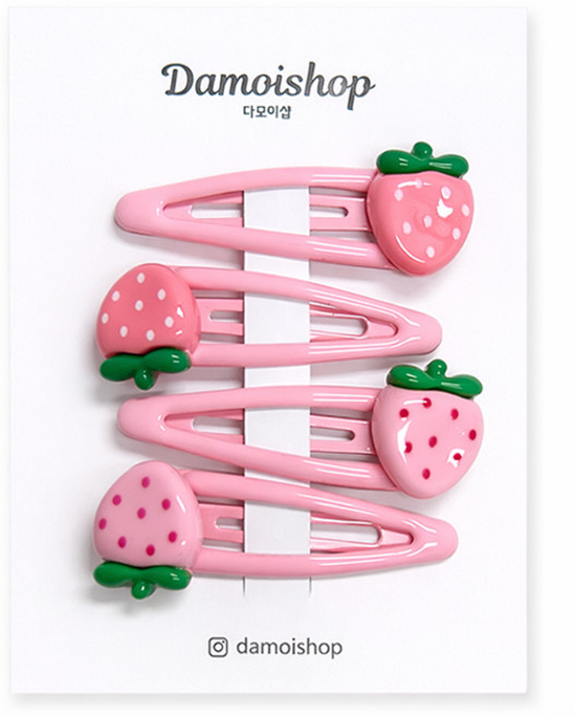[다모이샵] 헤어핀 세트 딸기 집게핀 귀여운 머리핀 2종 4P