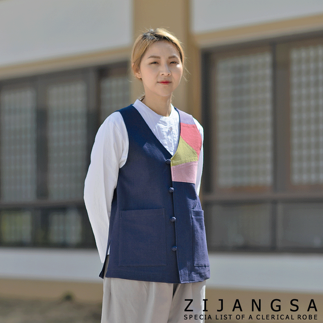 [1123] 가을 생활한복 도비 배색 한복조끼 남여공용개량한복 봄가을베스트 개량한복 한복 절복 법복 사찰복 템플스테이 지장사