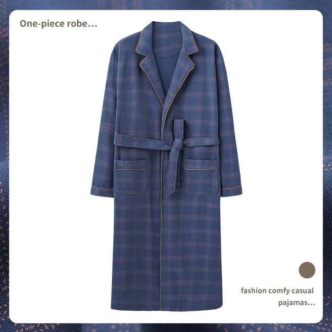 남자 가운 잠옷 캐주얼 샤워 가운 남성 사계절 순면 가운 잠옷 JZLYQ