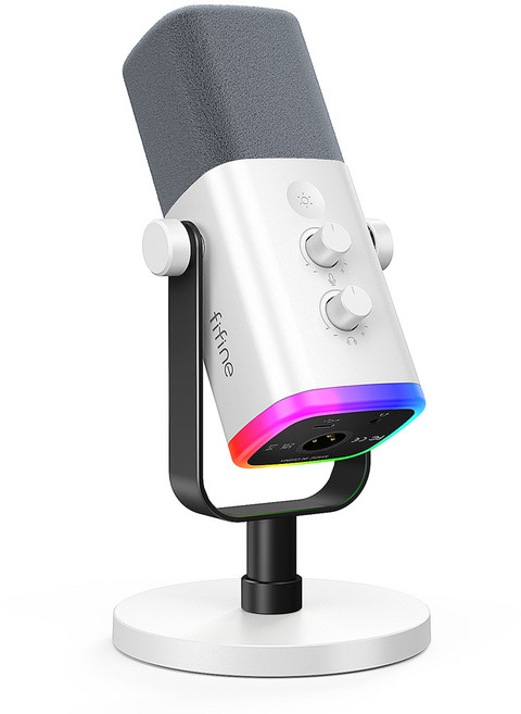 피파인 AM8 USB XLR 다이나믹 마이크 게이밍 방송 녹음용 독립 볼륨 노브 원터치 음소거, 하얀색