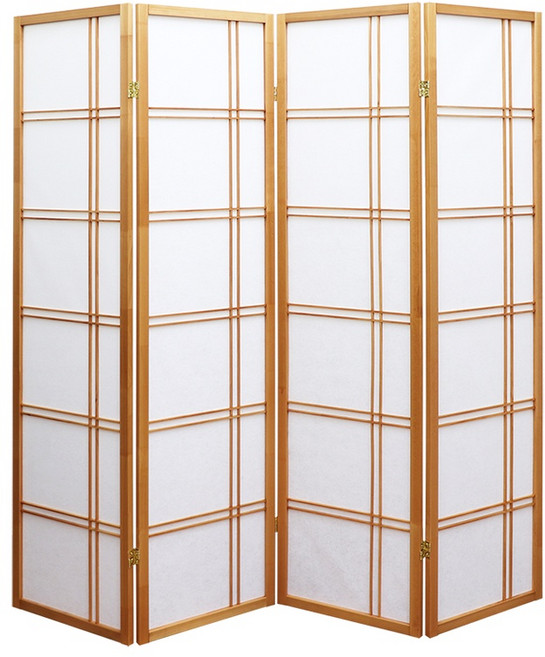 全球生活家 日系簡約四片式實木屏風 178cm, 原木色