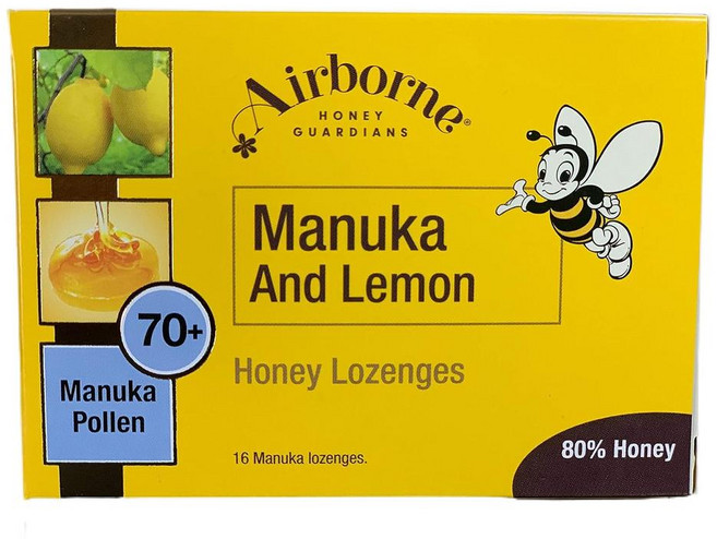 에어본 Airborne 마누카 & 레몬 로젠지 사탕 70+ 16개입, 5개