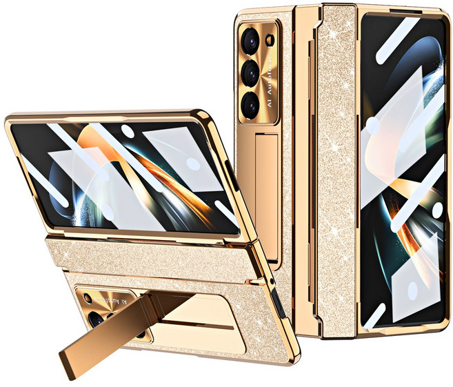 Elvo 갤럭시 Z폴드 7 6 5 블링블링 케이스 플랫 힌지보호 일체형 액정보호 필름 히든 거치대 풀커버 도금 하드 케이스