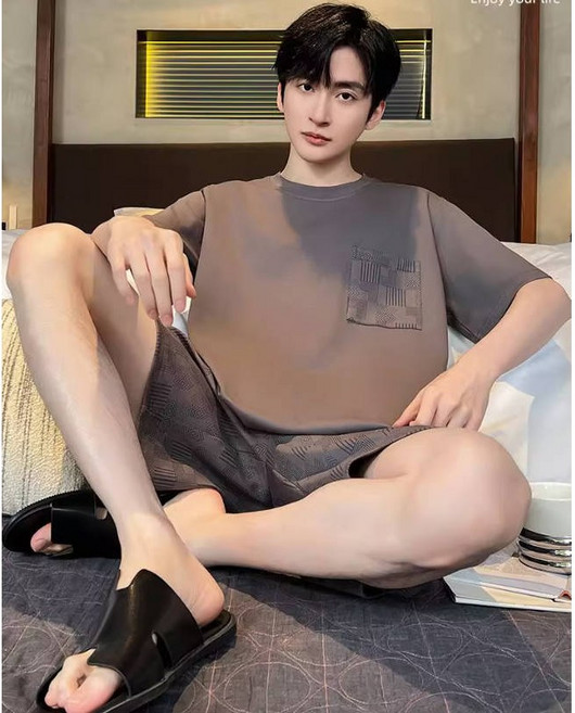 무니유유 남성 여름 체크 시원한 편한 반팔 반바지 잠옷 상하의세트
