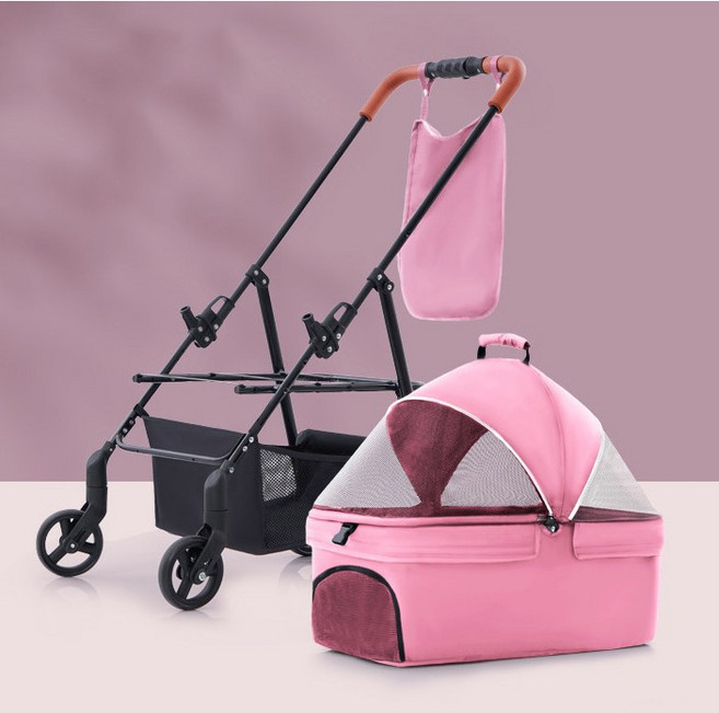 Neirny 반려동물유모차 고양이유모차 시트 분리형 소형견 고양이 애견 개모차 캐리어 애견유모차 소형, 핑크 분리형, 소형 핑크