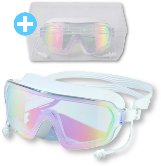 2세대 김서림방지 귀마개 일체형 고글 물안경(보관케이스 포함), 코팅 화이트, 1개