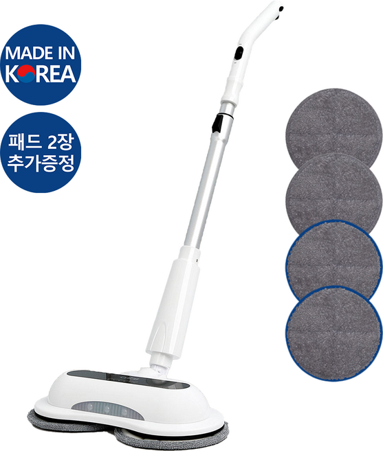 국내제조 듀얼스핀 LED 무선 물걸레 청소기 파워스핀 과부하감지 물청소기 런칭특가, 02.화이트(탈수대 있음), 무선물걸레청소기